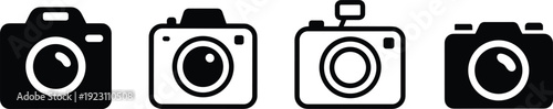 Camera Icon Set in Flat and Glyph Style Photography Symbol Collection Vector Illustration Isolated on White Background for Web and App Design