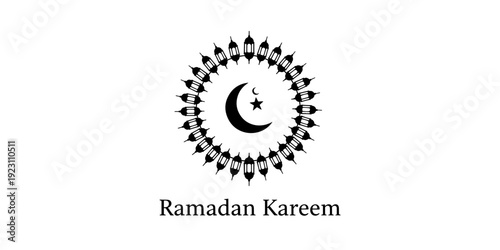 Serene Minimalist Silhouette Illustration for Ramadan Kareem featuring a crescent moon and lanterns capturing a peaceful celebratory mood for the holy month