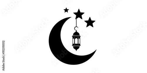 Serene Observant Minimalist Silhouette design featuring a beautiful Crescent Moon Stars and Lantern illustration representing Islamic culture and tradition