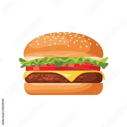 Delicious Classic Cheeseburger with Fresh Lettuce and Tomato on Toasted Bun