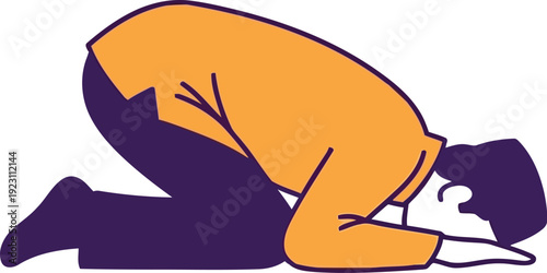 Vector illustration of man praying in sujud position, Islamic prayer, flat style