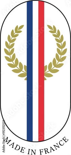Authentic Made in France Emblem with French Colors and Laurels for High-Quality Branding