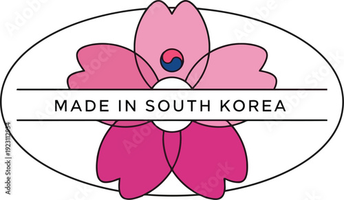 Colorful South Korea Badge Featuring Cherry Blossom Design for Branding and Promotion