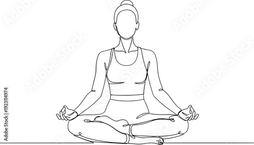 Minimalist Line Art of a Woman in a Meditation Pose with Hands Resting on Knees