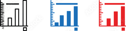Bar chart analytics icon set in multiple colors representing business growth statistics financial data analysis reporting and modern dashboard interface design