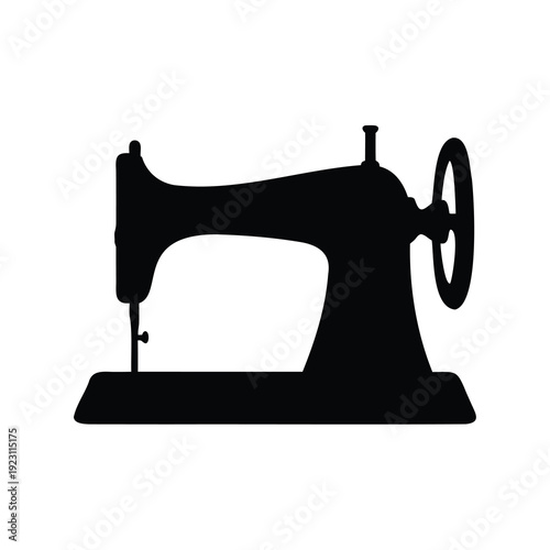 A Vintage Sewing Machine Silhouette on a White Background is Displayed Here