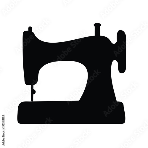 Simple black silhouette of an antique sewing machine on a white background