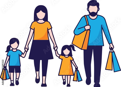 Family Shopping Together: Joyful Day at the Mall with Colorful Bags