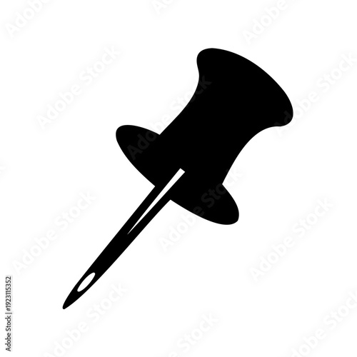 Single Black Push Pin Illustration on White Background for Office Supply