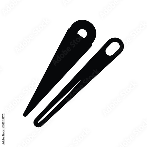 Two sewing needles shown in black silhouette on a white background