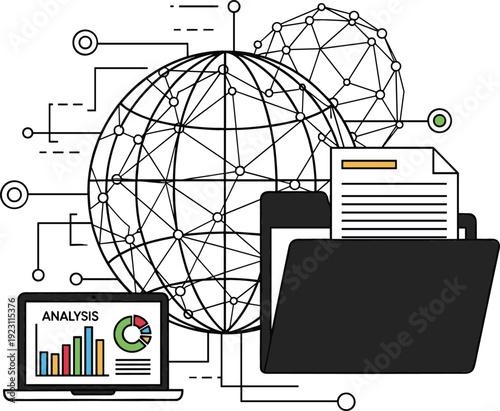Happy Businessman Giving Thumbs Up Vector Illustration Surrounded by Graphs and Charts Representing Positive Business Results and Data-Driven Success