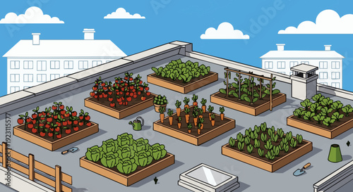 Vector illustration of an urban rooftop vegetable garden