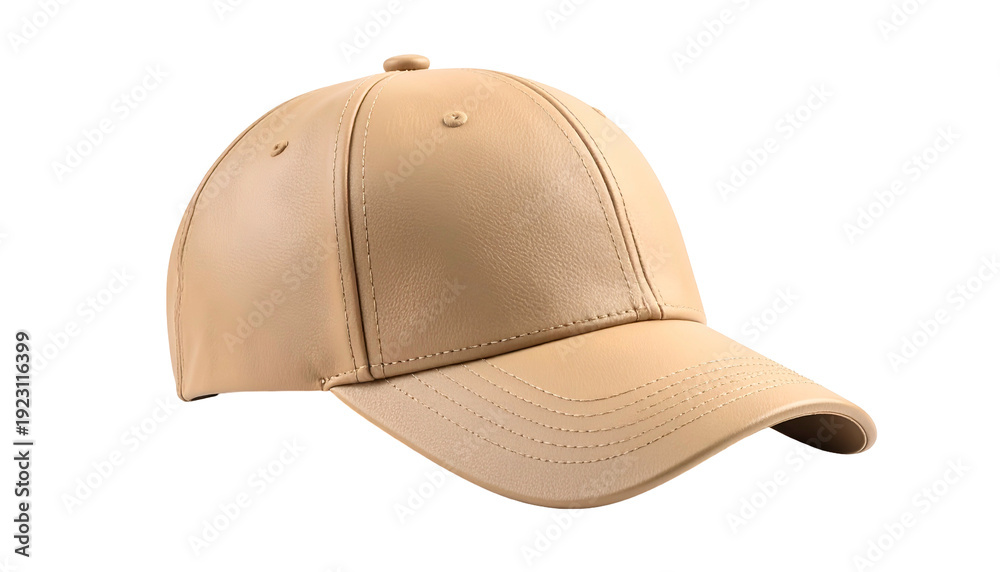Fototapeta premium Beige baseball-style cap with structured panels and curved brim