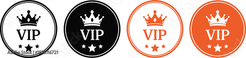 VIP badge icon set with crown and star circle design representing premium membership exclusive service luxury branding and elite customer label elements