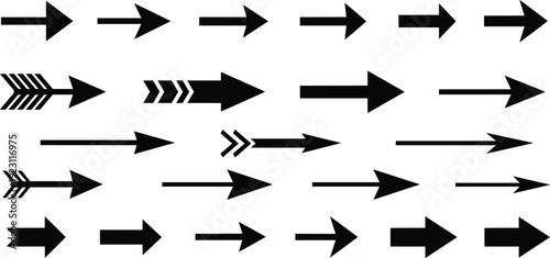 Arrow direction icon collection with various navigation symbols representing forward movement pointer sign interface controls and modern vector design elements