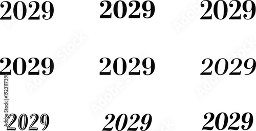 2029 typography number style collection with modern font variations representing future year concept branding headline text and graphic design elements