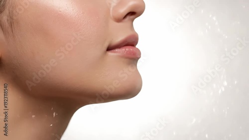 Close-up of woman's profile with glowing skin and soft background  