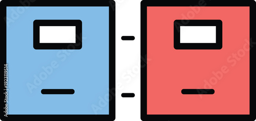 Comparison document icon set with two colored files representing data analysis evaluation report difference and business comparison concept design