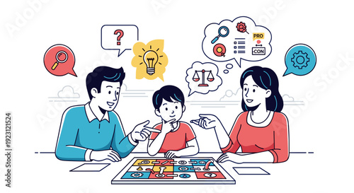 Family Brainstorming Session with Thought Bubbles.