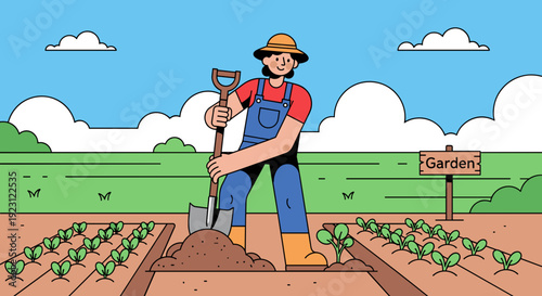Farmer Digging Soil with Shovel in Garden 1.