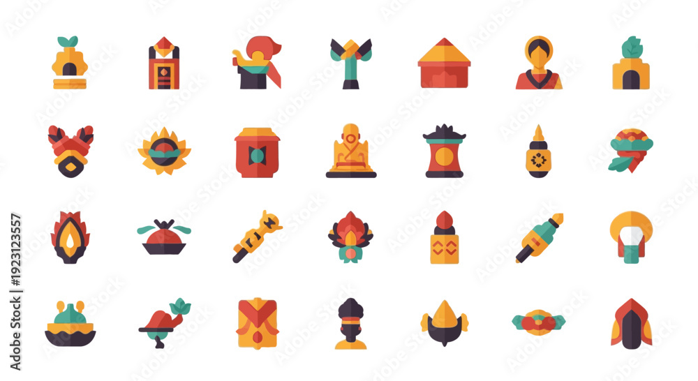 Fototapeta premium Chinese New Year and Lunar New Year celebration icons set.