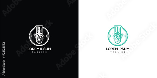 Abstract Logo Lab Flask with Roots Science Nature Organic.