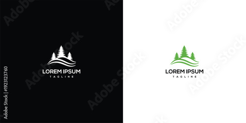 Nature Logo Design Trees Waves Mountains Branding.