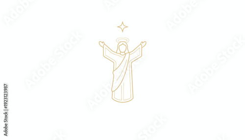 Golden Jesus Icon with Halo and Star, Religious Symbol, Minimalist Christian Art