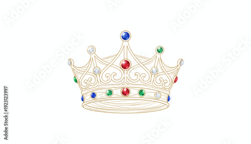 Golden Royal Crown with Colorful Jewels, Symbol of Power and Luxury