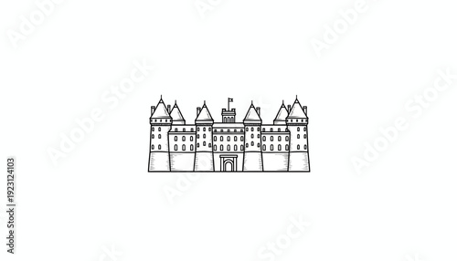 Hand Drawn Castle Illustration, Medieval Fortress Sketch, Vintage Architecture Icon