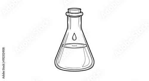 Hand Drawn Chemistry Flask with Droplet and Liquid, Science Experiment Icon