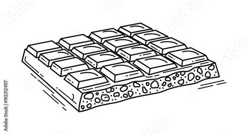 Hand Drawn Chocolate Bar with Nuts and Raisins, Sweet Treat Illustration