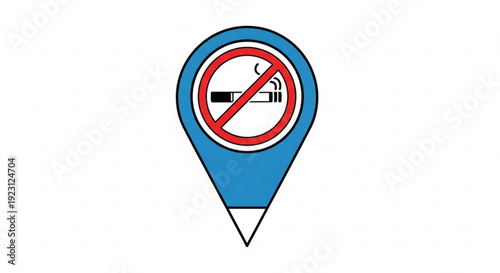 No smoking sign on blue map marker with red circle and diagonal line