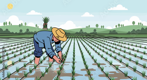 Farmer Working in Rice Paddy Field 8.
