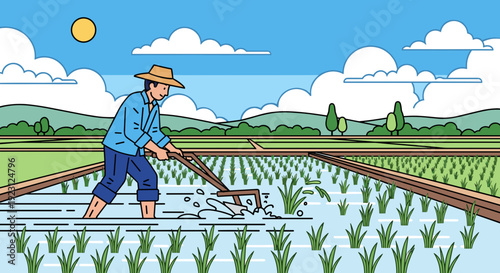 Farmer Working in Rice Paddy Field 12.