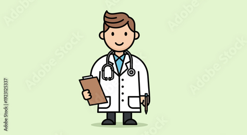 Friendly Male Doctor with Stethoscope and Clipboard Illustration.