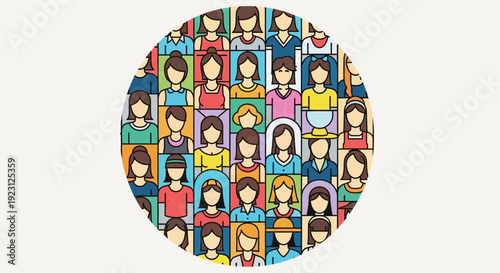 Diverse group of women in a circular pattern representing community.
