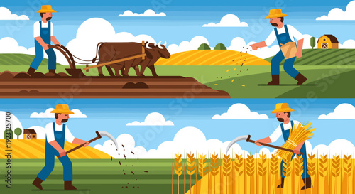 Farmer Working in the Field Stages.