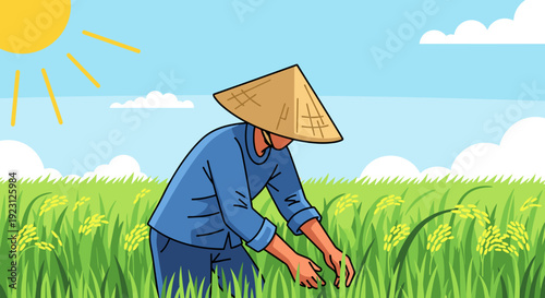 Farmer Working in the Rice Field 2.