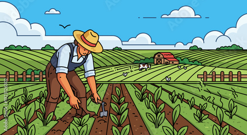 Farmer Working in the Vegetable Field.