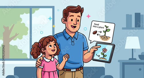 Father and Daughter Looking at Digital Tablet Together.