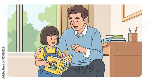 Father and Daughter Reading Together 2.