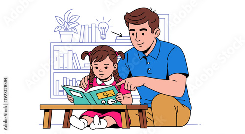 Father and Daughter Reading Together.