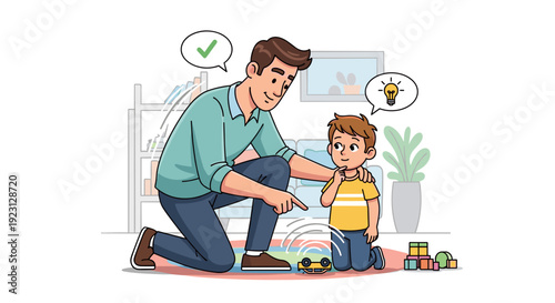 Father and Son Playing Together on Floor.