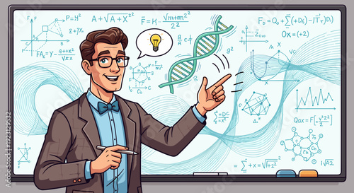 Man Explaining DNA Structure on Whiteboard.