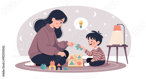 Mother and Child Playing with Toys Together.