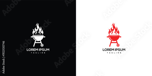 Barbecue Grill with Flames Logo - White and Red.