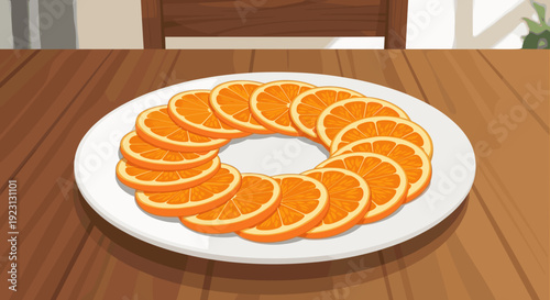 Sliced Orange on White Plate.