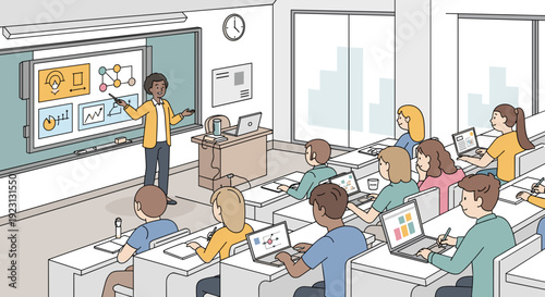 Teacher Instructing Students in Computer Class.