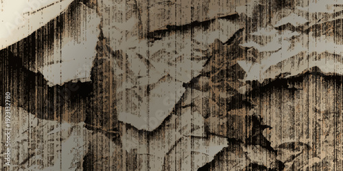 A collection of torn sheets of kraft paper. Pieces of damaged book paper with a dark and light effect.
